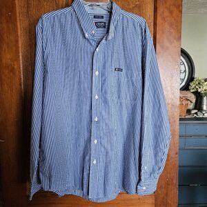 Chaps Men’s Blue & White Vertical Striped Button‑Down Shirt Size XL Classic Fit